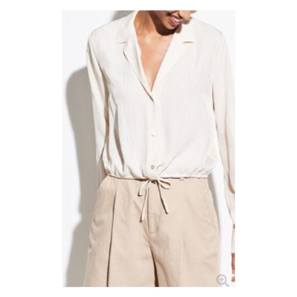 Vince Drawstring Hem Lapel Blouse Shirt Size 2 | Business Office Outfit - Picture 1 of 12